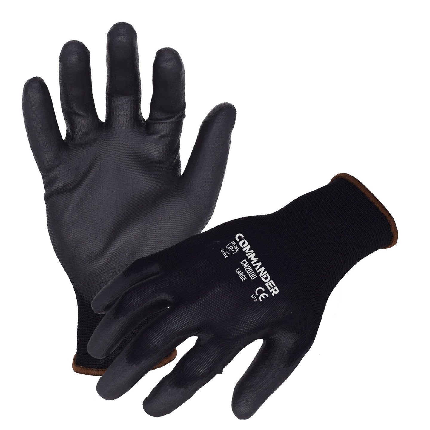 Commander (CM2000) General Purpose Work Gloves, Nylon w/ Polyurethane Palm/Finger Coating, Medium, Case of 12 Pairs