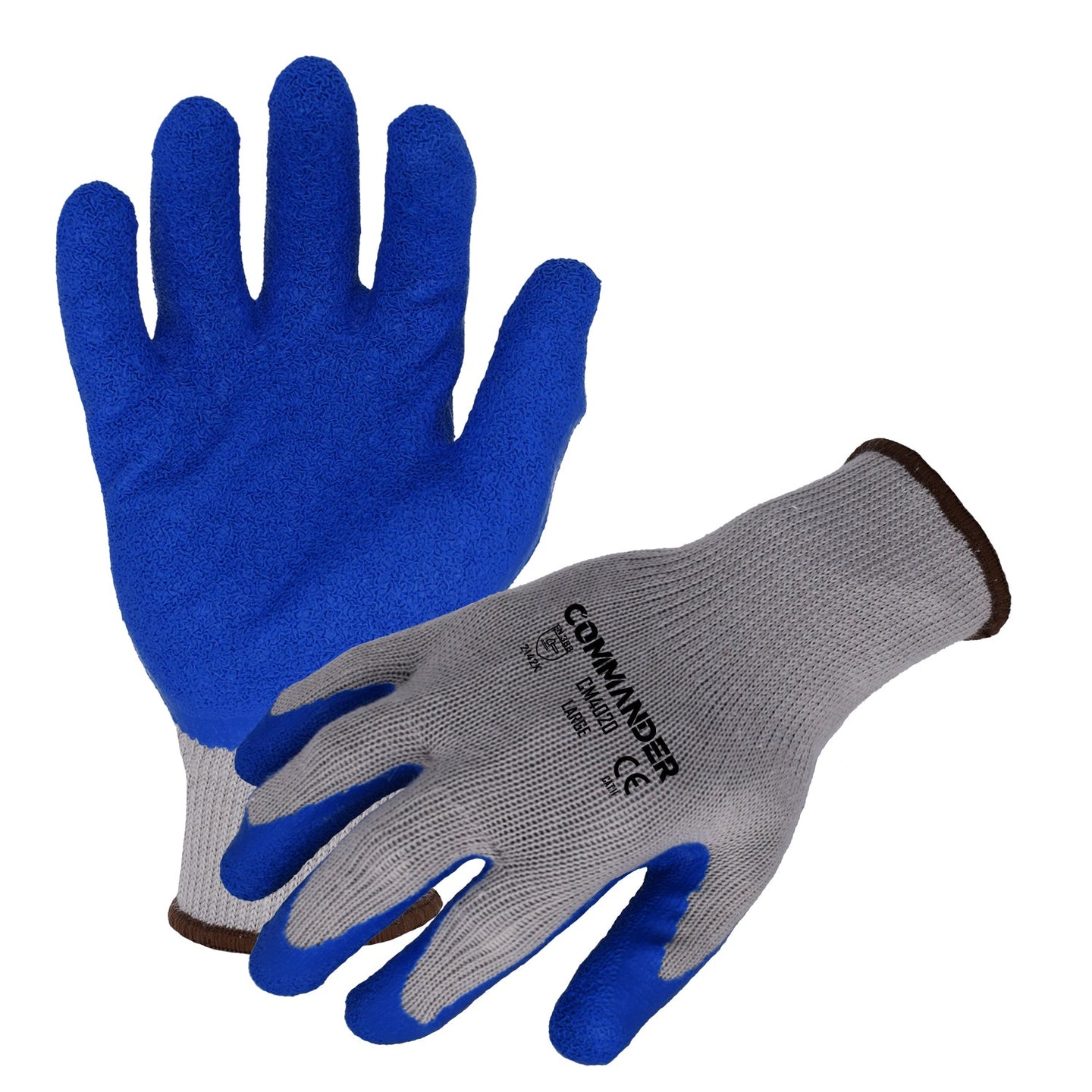 Commander (CM4020) General Purpose Work Gloves, Polyester/Cotton Gloves w/ Crinkle Latex Palm/Finger Coating, Large, Case of 12 Pairs
