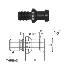 Load image into Gallery viewer, Briney B711-45-HTHS: High Torque Pull Stud (Retention Knob) For V-Flange Tooling, CAT50 Taper, 1-8 Thread, 15° Angle
