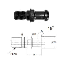 Load image into Gallery viewer, Briney B329-13-HTHS: High Torque Pull Stud (Retention Knob) For V-Flange Tooling, BT40 Taper, M16x2 Thread, 15° Angle
